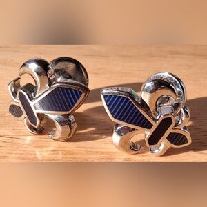 EUC Charles Tyrwhitt Navy & Silver Tone Fleur-De-Lis Formal Casual Cuff Links